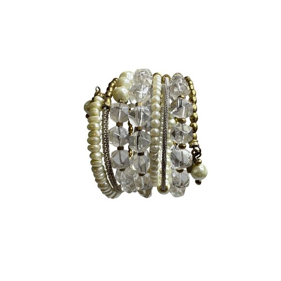 Silpada Multi-Strand Faux Pearl Crystal Bead Bracelet Silver & Gold Tone Accents - Picture 1 of 5